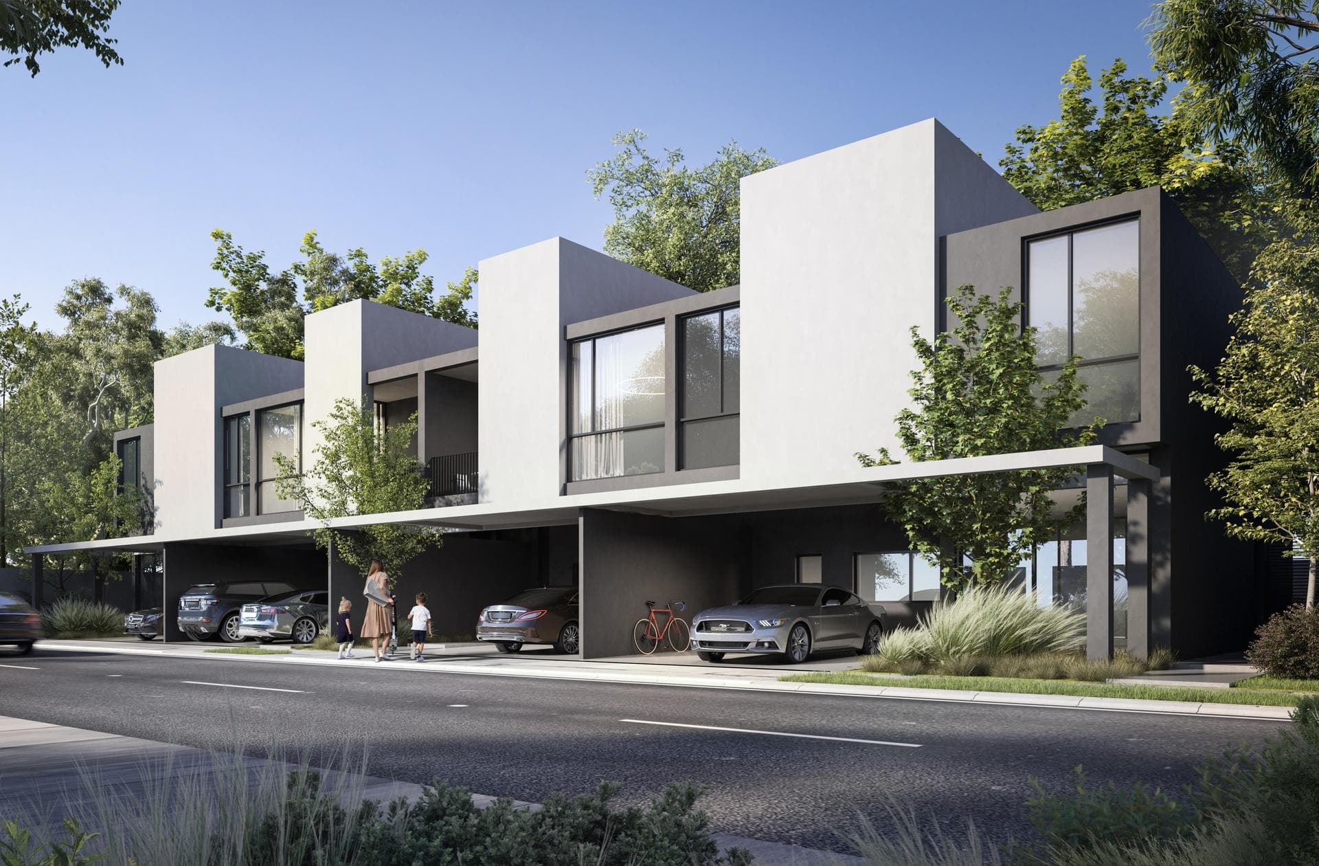 Masaar townhouse facade showcasing contemporary architecture and landscaping
