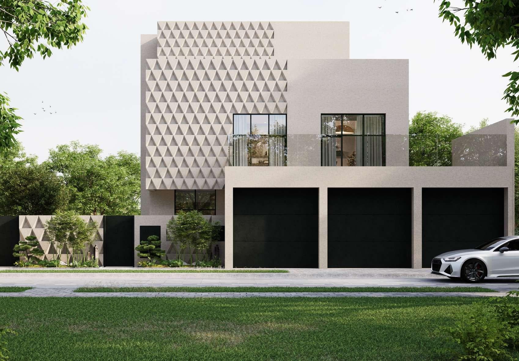Hayyan villa with distinctive diamond-textured facade and contemporary architecture